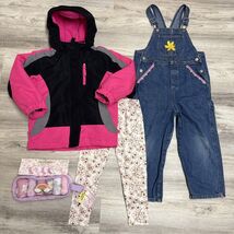Clothes Lot Girls Sz 5T 4pc Winter Coat Denim Overalls Everyday School S... - $24.94