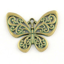 Large Butterfly Pendant Antiqued Bronze Spring Charm Verdigris Patina Weathered - £2.39 GBP