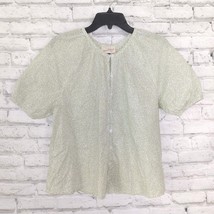 Universal Thread Top Women XS Green White Short Sleeve Button Up Boho Peasant  - £12.78 GBP