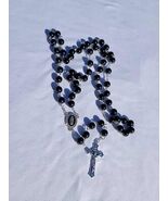 Midnight Grace – Black Glass Rosary w/ Silver Miraculous Medal &amp; Crucifi... - $29.69