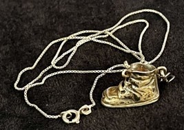 925 Sterling Silver Vintage Baby Shoe Design Charm Pendant on 20” 925 Box Chain - £28.95 GBP