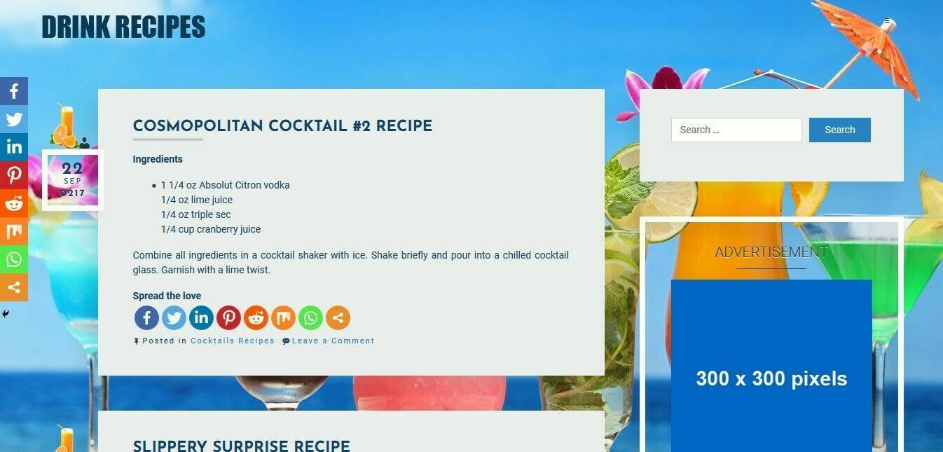 Established Drink Recipe Wordpress Website with 7000 Recipes +Integrated... - $9.47