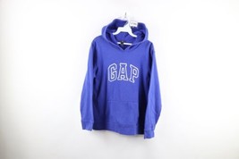 Vintage Gap Womens Large Faded Spell Out Block Letter Hoodie Sweatshirt Blue - £47.33 GBP