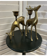 Vintage Pair Brass Deer Candle Holders Christmas Reindeer Grazing Art De... - £18.75 GBP