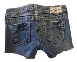 True Religion Johnny Cut Off Jean Shorts Womens 27 Low Rise Blue Frayed ... - $20.56