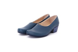 Women Lavender_Blue Pumps Matching Sole Low Cuban Heel Leather Handmade ... - $127.39