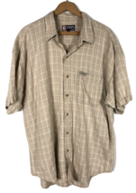 Vtg Chaps Ralph Lauren Shirt XL Spell Out Tan Windowpane Plaid Linen Cotton Mens - £29.75 GBP