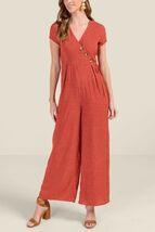 Francesca's TARA BIG BUTTON SURPLICE polka dot Cinnamon JUMPSUITS S new - $37.62