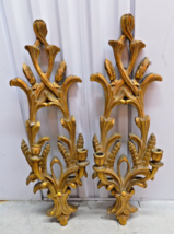 Vintage Ornate Wood Carved Wall Candle Holders Italian Style Baroque Gold Leaf - £142.92 GBP