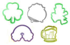 Saint Patrick&#39;s Day Shamrock Leprechaun Set Of 5 Cookie Cutters USA PR1161 - £8.78 GBP