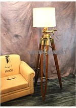 Designer Huge Commercial Tripod Floor Lamp Antique Brass Wood By Nautica... - $799.00