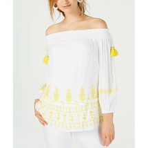 INC Womens XS Bright White Embroidered Off The Shoulder Tassel Lined Top NWT - £21.64 GBP