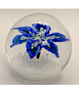 Hand-Blown Glass Paperweight | Blue Flower with Bubble Accents - $757.19 MXN
