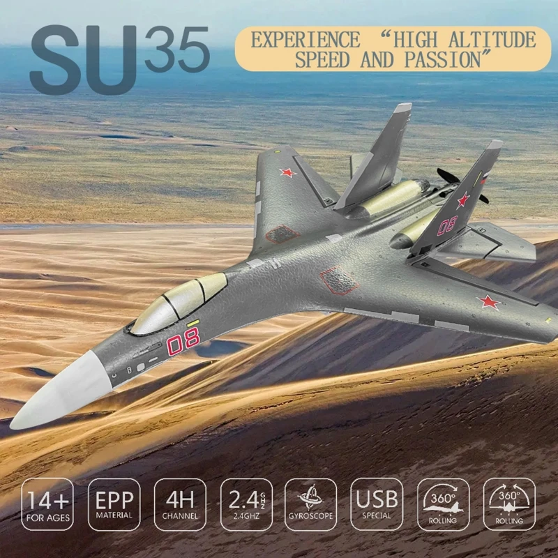 Qf009 Su-35 2.4ghz Stunt Rc Airplane 4ch 6 Axis Fly Backwards Fixed Wing Fighter - £114.35 GBP+