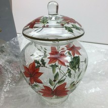 Holiday Spirit Poinsettia Hand Painted Crackle Glass Mouth Blown Covered... - $39.99