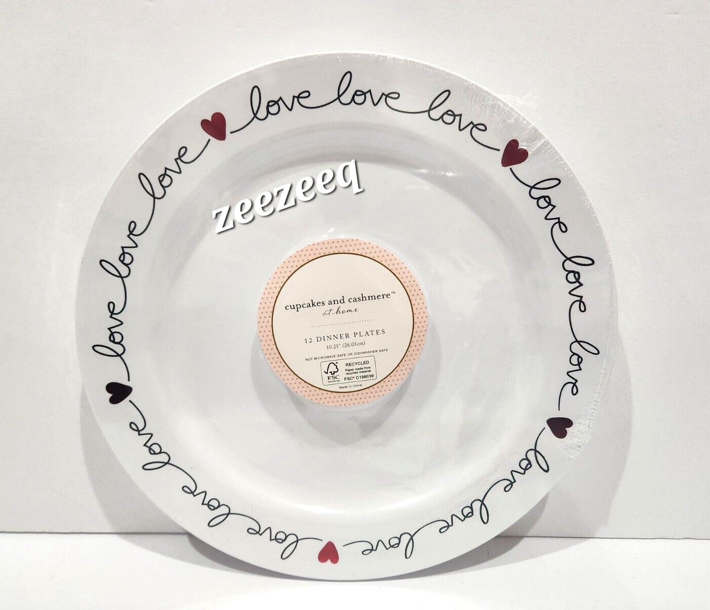 Cupcakes and Cashmere Valentines day Hearts LOVE Plastic Dinner Plates 12pc - $26.99