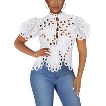 Ruffle Short Sleeve Blouses For WomenFashion See Through 2023 Summer Top Sexy Cu - £49.27 GBP