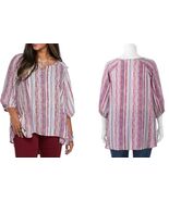 Living Doll Women&#39;s Plus Size Woven Print Cross Front Top, Purple Stripe... - $26.55 CAD
