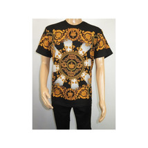Men LAVERITA European Fashion Crew Shirt Rhine Stones Crown Florals 12089 Black image 7