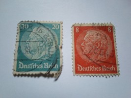 2 Germany Deutsches Reich 1934 President Paul Von Hindenburg 8 &amp; 20 Pfg Stamps - £2.74 GBP