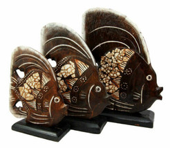 Balinese Wood Handicrafts Tribal Patterned Angel Fish Family Set of 3 Figurines - £22.90 GBP