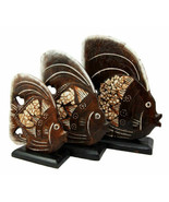 Balinese Wood Handicrafts Tribal Patterned Angel Fish Family Set of 3 Fi... - $39.37 CAD