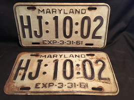 Old Vtg Antique Collectible 1961 (HJ:10:02)Maryland License Plate - £23.73 GBP
