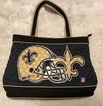 VTG New Orleans Saints Purse/Tote/Travel Bag, Black And Gold Quilted Material - $44.87