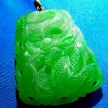 Earth mined Jade Vintage Carve Dragon Pendant Green Color Semi Translucent Charm - £6,231.59 GBP