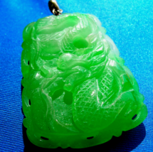 Earth mined Jade Vintage Carve Dragon Pendant Green Color Semi Translucent Charm - £6,197.09 GBP