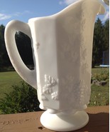 Westmoreland Milk Glass Pitcher Vintage  8&quot; Tall Paneled Grape 24oz - £18.68 GBP