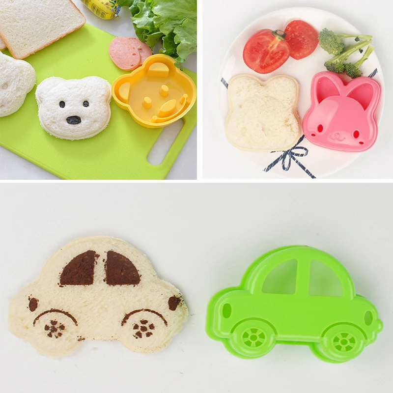Play 3pcs Sandwich Cutters for Play Bear Rabbit Car Shaped Bread Mold Sushi Make - £23.18 GBP