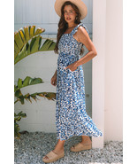 Sky Blue Boho Print Smocked High Waist Maxi Dress - $35.61 CAD