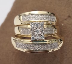 His &amp; Her 2CT Diamond Engagement Band Bridal Trio Ring Set 14K Yellow Gold Over - £98.78 GBP