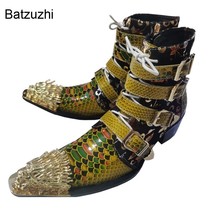 Batzuzhi  Handmade Men&#39;s Boots Fashion  Toe  Leather Ankle Boots Men Buc... - £220.56 GBP