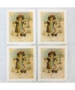 Vintage Art Print Victorian Girl with Puppy Tangled Up 5&quot; x 6&quot; Lot of 4 - €4,04 EUR