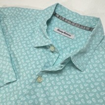 Tommy Bahama Hawaiian Camp Shirt Mens L All-Over Fish Print Silk/Cotton Aqua HTF - £17.13 GBP
