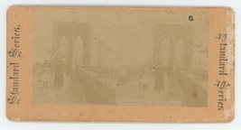 c1890&#39;s Real Photo Stereoview Men, Women &amp; Children On Brooklyn Bridge, New York - £14.58 GBP
