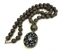 Artisan Vintage Rhinestone Locket Necklace Long Strand statement glam - $39.55