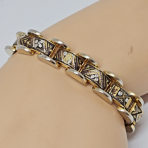 Vintage Damascene Black Enamel Gold Tone Link Bracelet - $18.95
