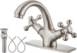 Aolemi Brushed Nickel Bathroom Vessel Sink Faucet Double Cross Handle Two Knobs - £53.72 GBP