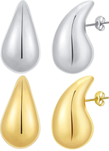 Teardrop Earrings Dupes for Women Gold/Silver Chunky Hoop Earring Dangle Water D - £12.63 GBP