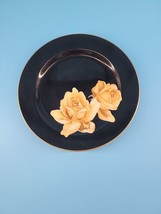 Noritake Toki Kaisha 7.5&quot; Snack Plate Black Gold Yellow Roses Nippon  - $9.46