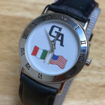 VTG Timecal Unisex Italy-USA Flags Silver Leather Analog Quartz Watch~New Batter - £25.81 GBP