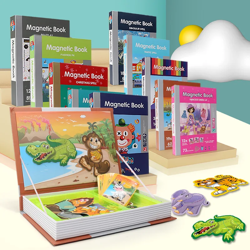 Netic book 3d cartoon puzzles jigsaw brain training game educational toys kids birthday thumb200