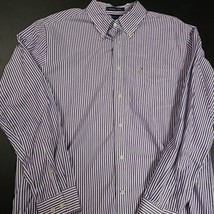 Tommy Hilfiger Academy Poplin Mens Long Sleeve Purple Striped Shirt Larg... - £9.84 GBP