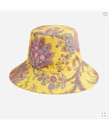 New J Crew Women Yellow Pink Paisley Rasti Reversible Bucket Hat S/M Cotton - £23.97 GBP