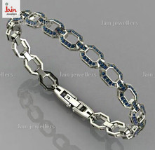 14Kt, 18Kt White Gold Blue Cubic Zirconia CZ Unisex Vintage Bracelet 51 - 69 Gms - £5,704.11 GBP+