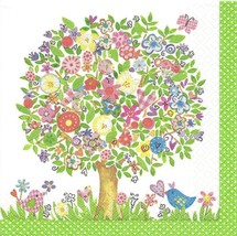 4pcs Decoupage Napkins, 33x33cm, Colorful Flower Tree and Birds, Serviette - £3.54 GBP
