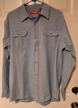 Wrangler Shirt Mens Large Tall LT Blue Denim Button Up Long Sleeve Chambray - £13.99 GBP